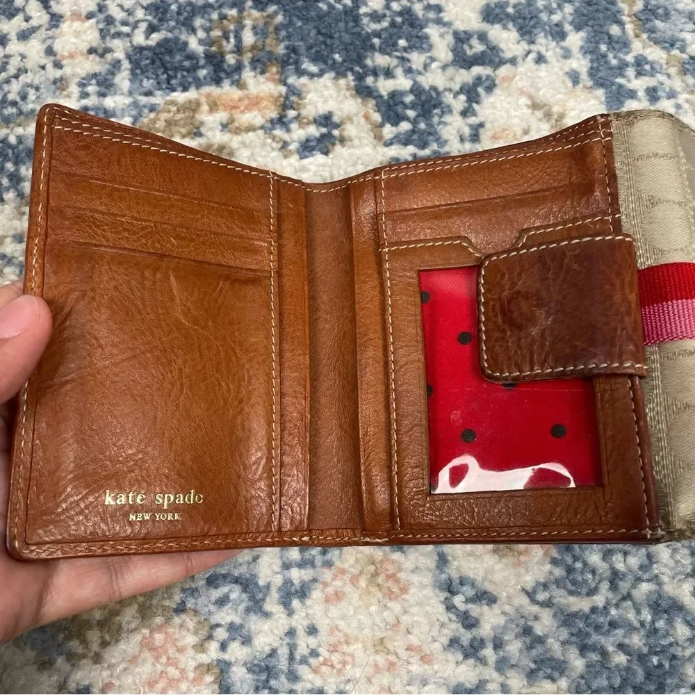 Vintage Kate Spade Red, Pink, and Tan Patterned Wallet Leather and Canvas